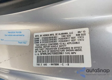 2014 Honda Odyssey Lx z USA, uszkodzony, nr VIN 5FNRL5H27EB033961